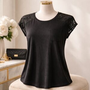 Company Majors Black Lace Sleeve Top | Size S